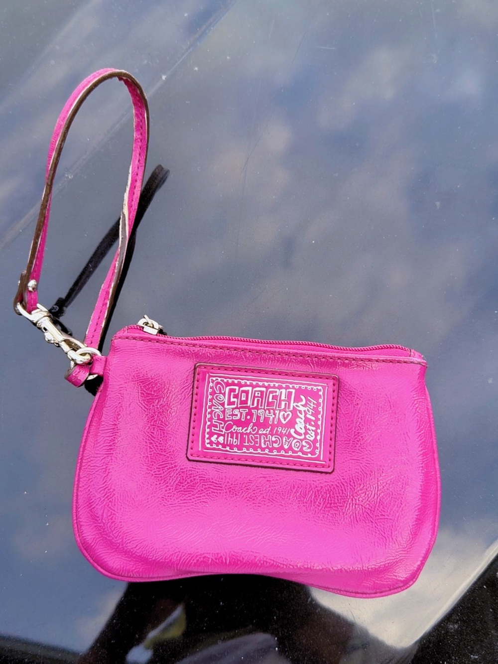 Coach Poppy Bright Pink Wristlet Zip Pouch Logo Patch